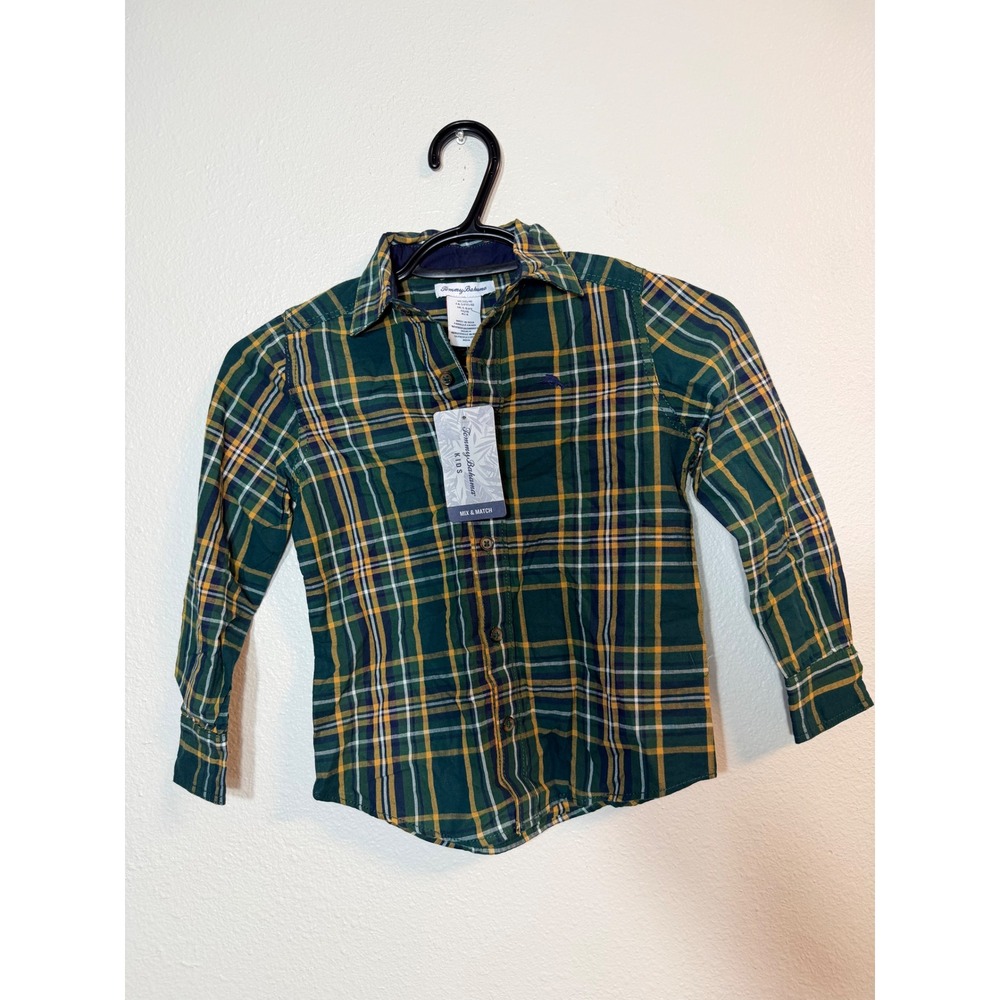 Tommy Bahama Kids Green Plaid Long Sleeve Button Down Shirt Size S 5/6 NWT